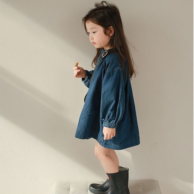 Miyababy Váy bé gái váy denim dài tay phiên bản Hàn Quốc mặc thoải mái phù hợp cho bé từ 2-10 tuổi