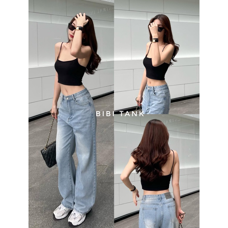 Bibi Tank390.- Dây đeo Spaghetti đẹp Top Form-Fitting Vải mềm dày 2 lớp Độ đàn hồi tốt Thoải mái khi