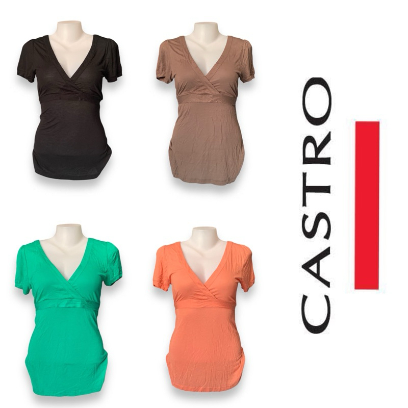 Castro (Castro) GC119 Áo Sơ Mi Cổ Chữ V Nữ Thắt Lưng Tay Ngắn Vải Rayon Có Màu Sắc