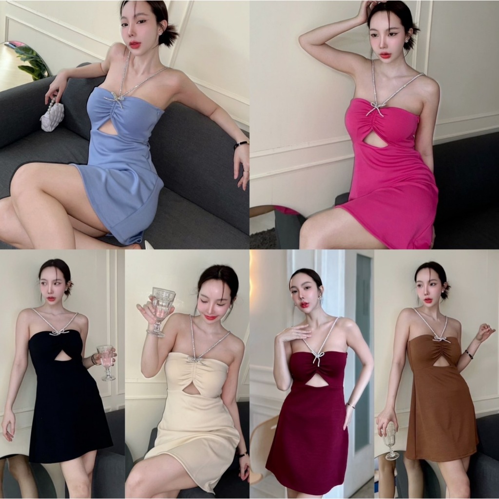 ZARA Đầm ngắn nơ Việt Nam đính kim cương (Nơ có thể tháo rời) có miếng bọt biển có dây kéo bên cạnh 