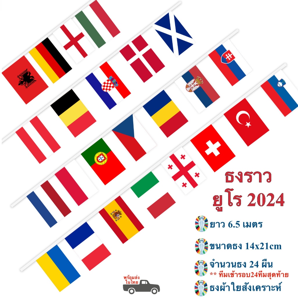 Euro Ball Track 2024 Chiều dài 6,5 mét Cờ vải 14x21cm 24 quốc gia 2024