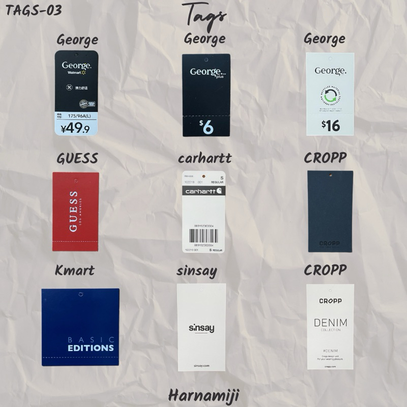 Thẻ-03 Giấy treo biển hiệu George GUESS carhartt CROPP Kmart sinsay