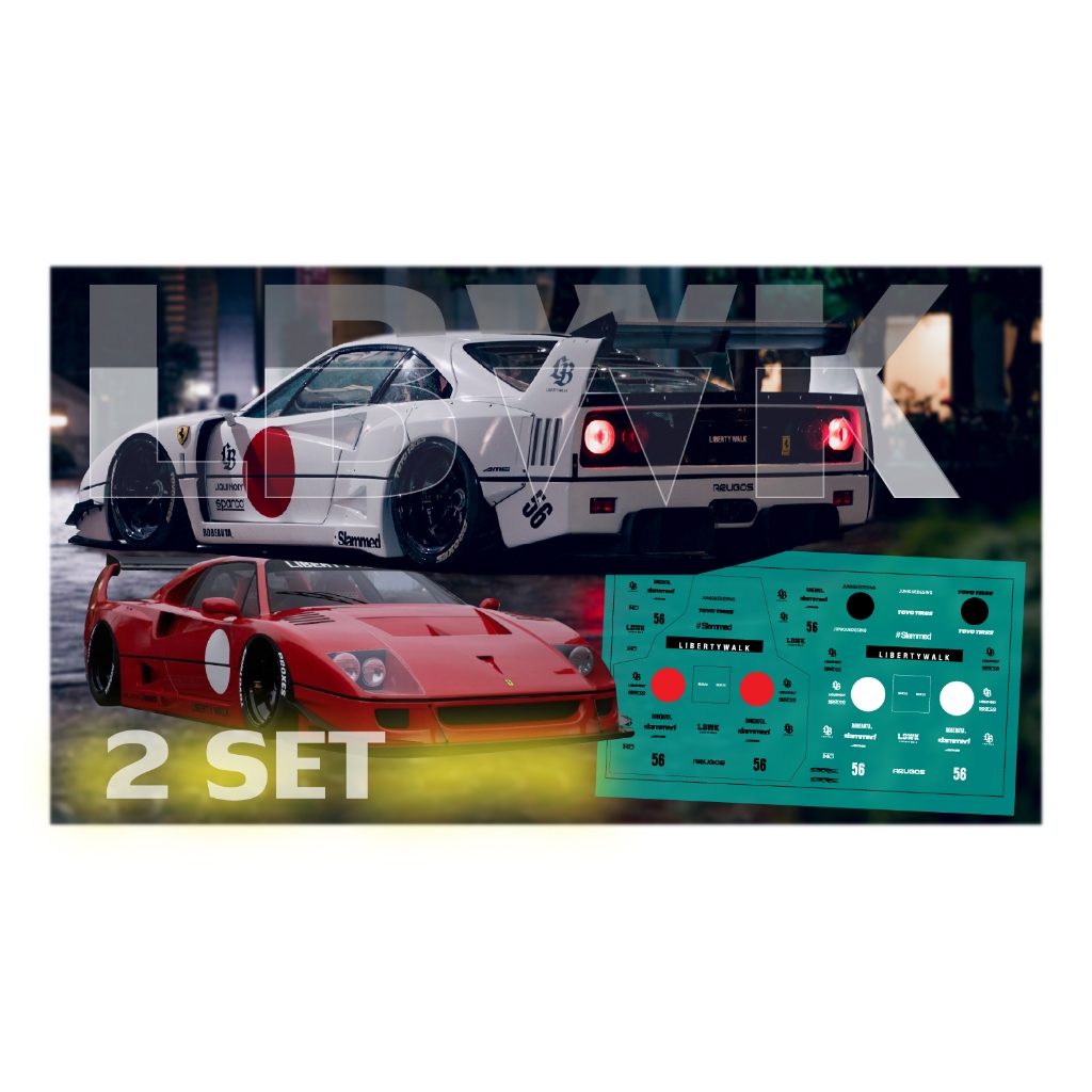 1 / 64 Decal Trượt Nước F40 Ferrari LBWK LB RWB Liberty Đi Bộ Mực Trắng 1 Bộ 3 Ô Tô