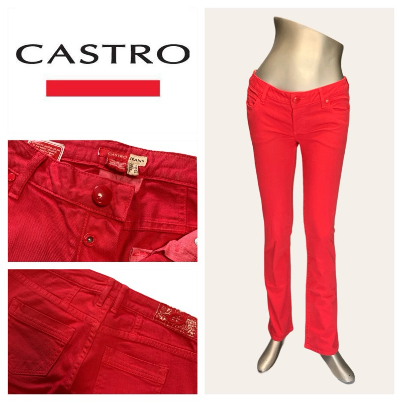 Castro (Castro) CT34 Quần jean dài nữ có nút màu đỏ