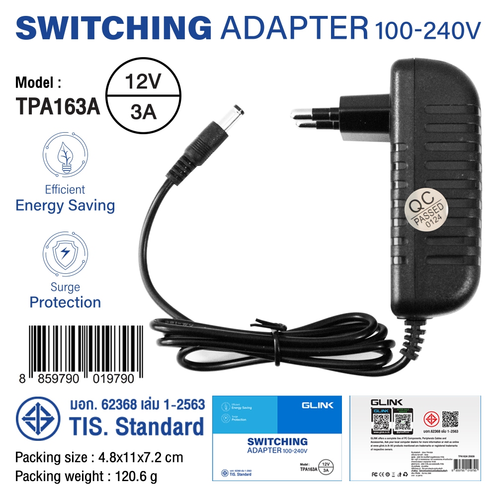 Bộ chuyển đổi Glink 12V3A TPA163A (Jack OD5.5 * ID2.5 * H11 mm)