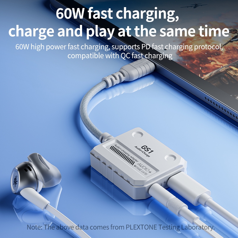 Plextone GS1 2 in1 Đuôi Chuột Type-C Jack Âm Thanh Chơi Game 3.5 + Bộ Chuyển Đổi Sạc PD 60w Nghe Nói