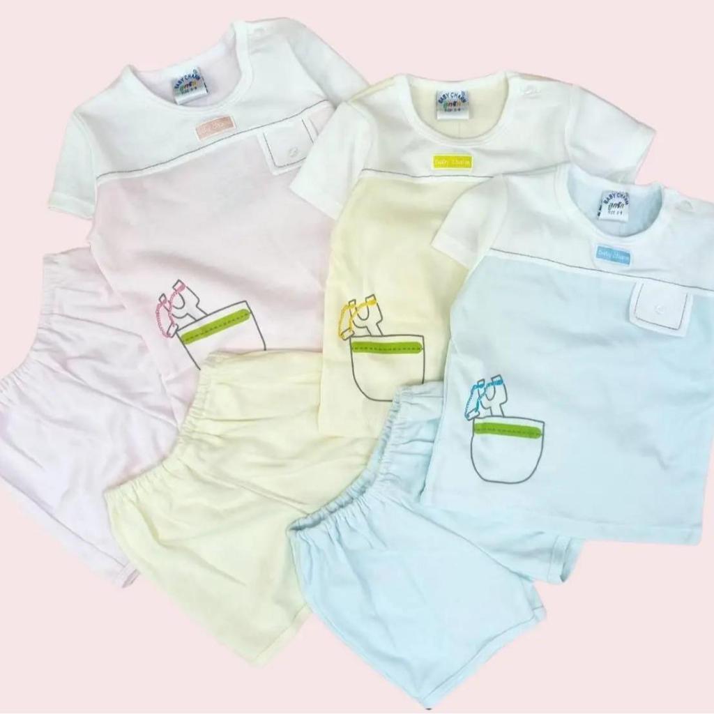 Quần áo trẻ sơ sinh Áo sơ mi + Quần Pastel Color Cup Pattern Vải Cotton