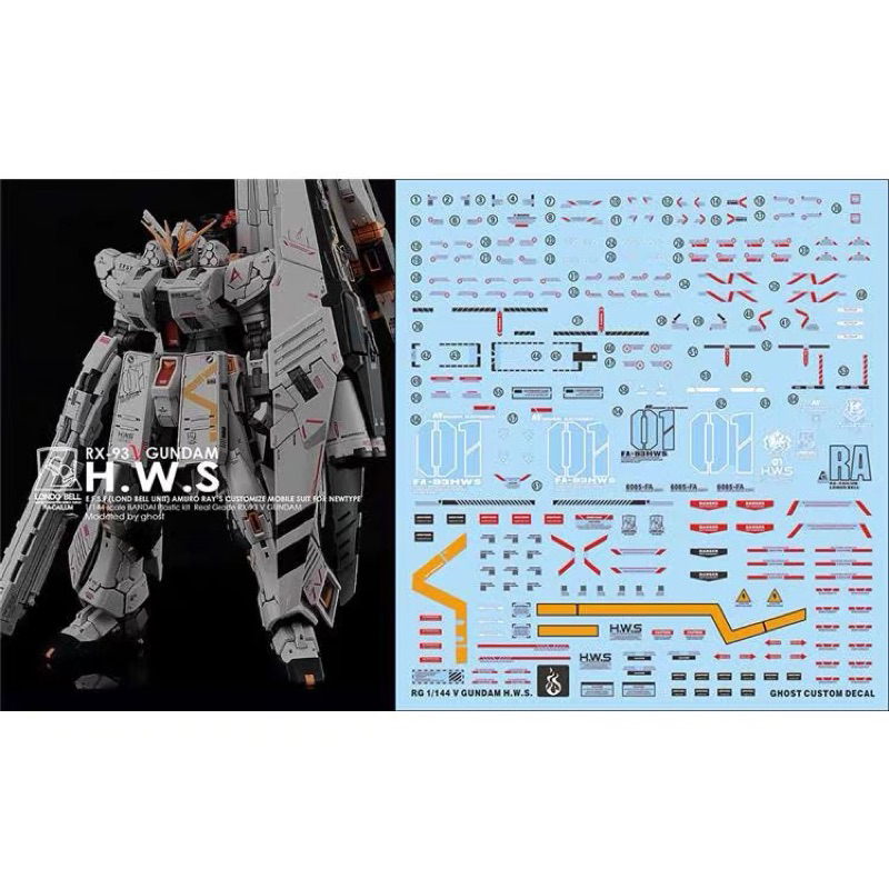 DECAL Water [GHOST] RG 1 / 144 RX93 V NU HWS Gundam Đèn đen phản quang