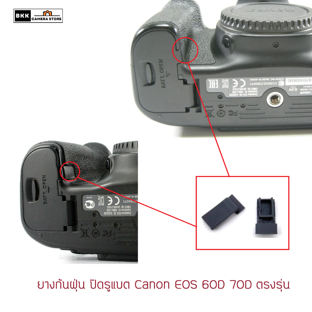 Nắp lỗ pin cao su chống bụi Canon EOS 40D 50D 60D 70D Mô hình trực tiếp