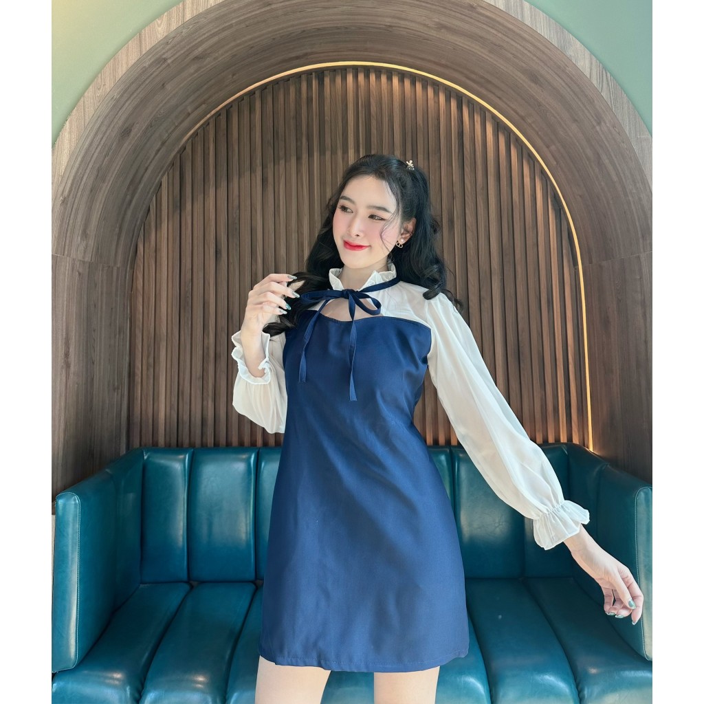 Đầm Barbie Dài Tay Vải Voan Cổ Xù Thắt Nơ Trước (B57 B77) A2340