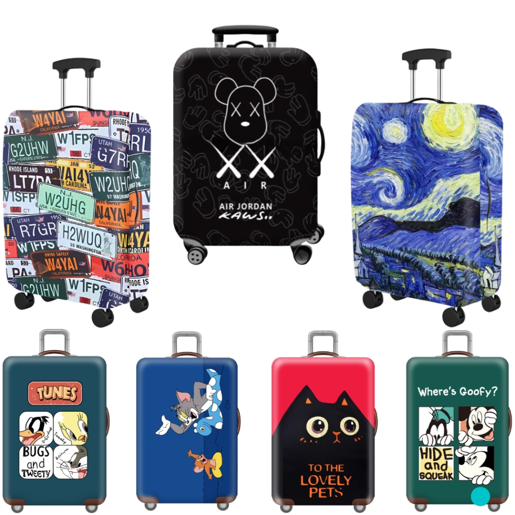 18-32 Inch Co Giãn Hành Lý Họa Tiết Không Khí Nền Đen Mickey Biển Số Guffy Mèo Van Gogh giai điệu To