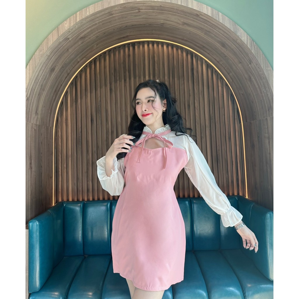 Đầm Barbie Dài Tay Vải Voan Cổ Xù Thắt Nơ Trước (B57 B77) A2340