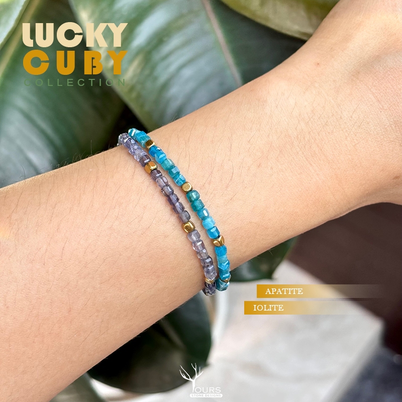 Vòng tay đá "Apatit" Iolite "chính hãng 1 hình khối Kích thước 3mm May mắn Apatite tốt lành Iolite