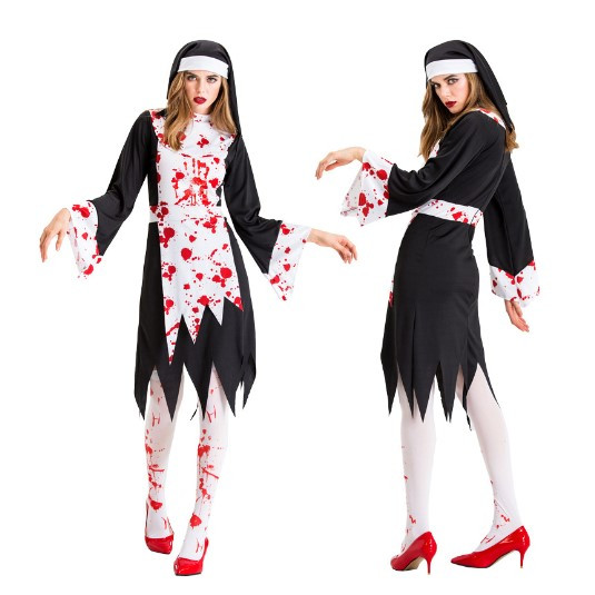 Halloween Quái Vật Zombie Bộ Cosplay Nun