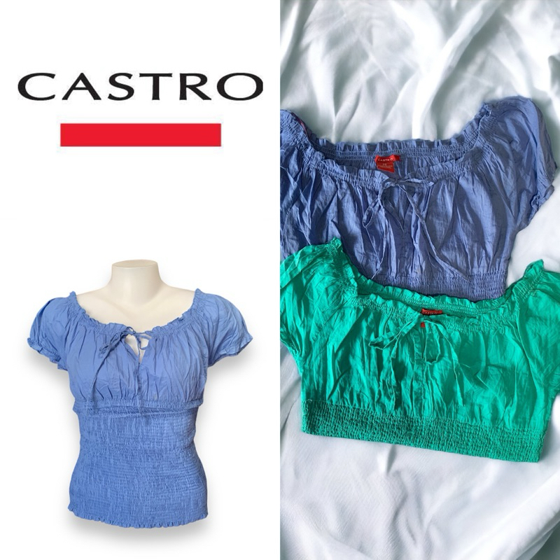 Castro (Castro) GC107 Áo Sơ Mi Nữ Cổ Vuông / Tắt Vai Búp Bê Tay Sụn Eo