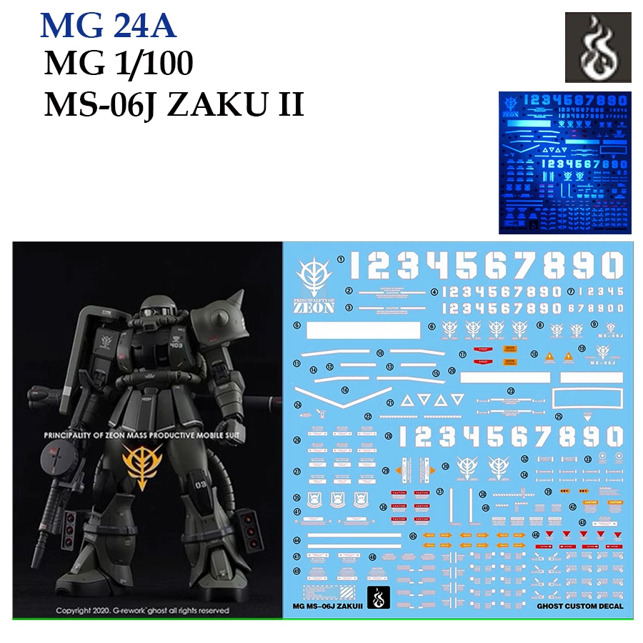DECAL NƯỚC [GHOST] MG 24 / 24A 1 / 100 MS-06J ZAKU II 2.0 GUNDAM SLIDE MG24 MG24 A