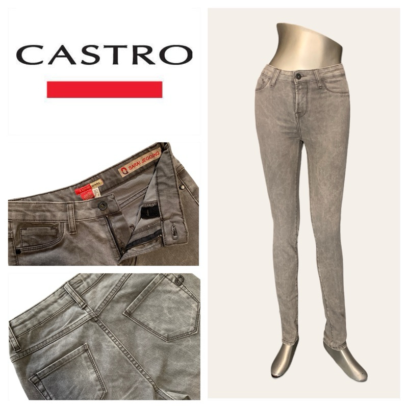 Castro (Castro) CT17 Quần Jean Dài Nữ Màu Xám Khói Skinny Chân Nút Đen