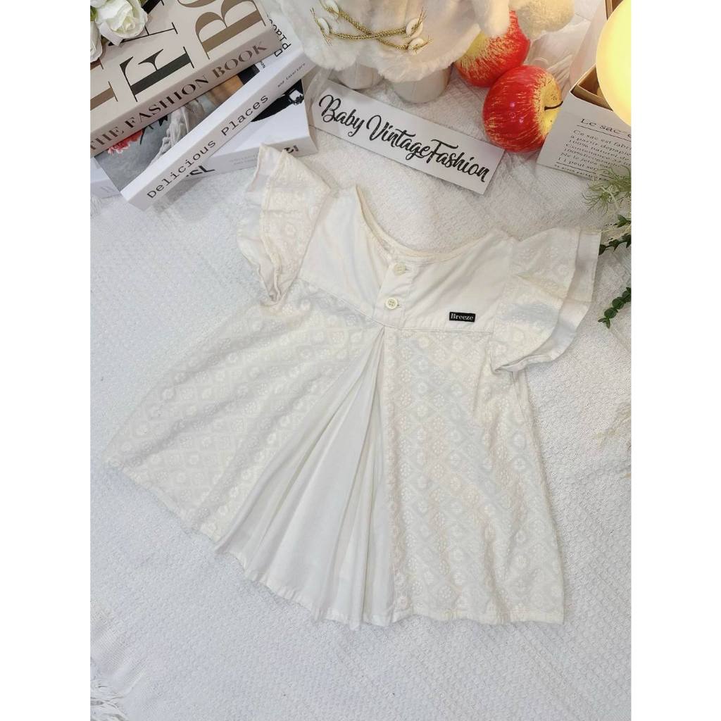Áo sơ mi trẻ em hai tay * * Breeze / Size 110 * * Áo sơ mi thương hiệu Nhật Bản thêu màu kem rất đẹp