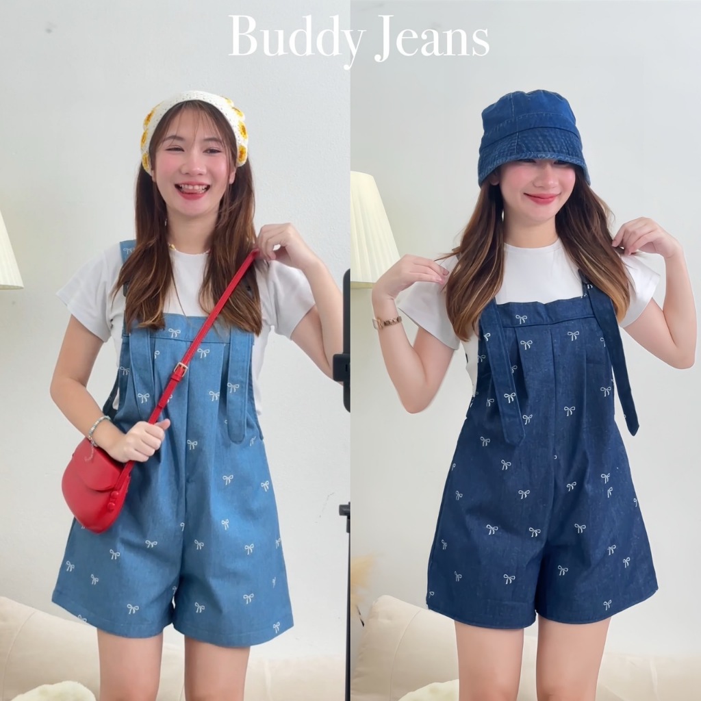 Quần jean buddy Bow Pattern Denim Quần yếm