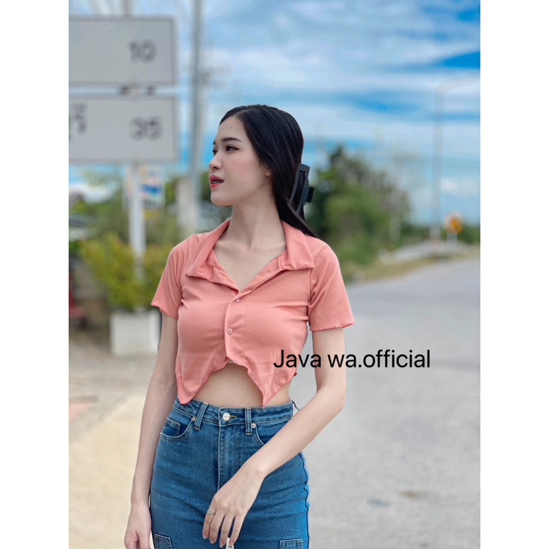 Java wa shop Bonus y2k Crop Top Tay Ngắn (Vải Gân) Thích Hợp Để Mặc Đi Biển Người Nước Ngoài y2k