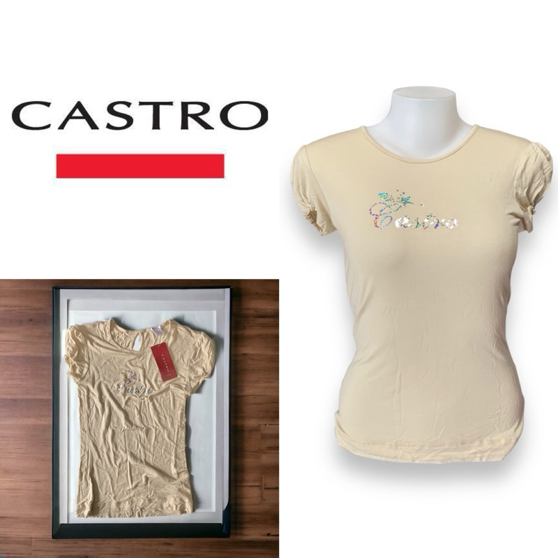Castro (Castro) GC104 Áo thun nữ cổ tròn không tay màu nâu nhạt có in Logo
