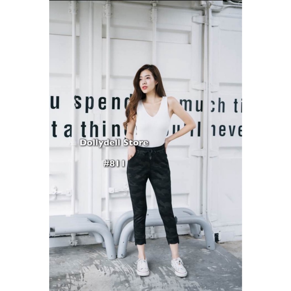 Quần họa tiết quân sự nữ có dây thắt lưng đàn hồi Dolly Model DDD811 Jump Leg Vải thoải mái Chất lượ