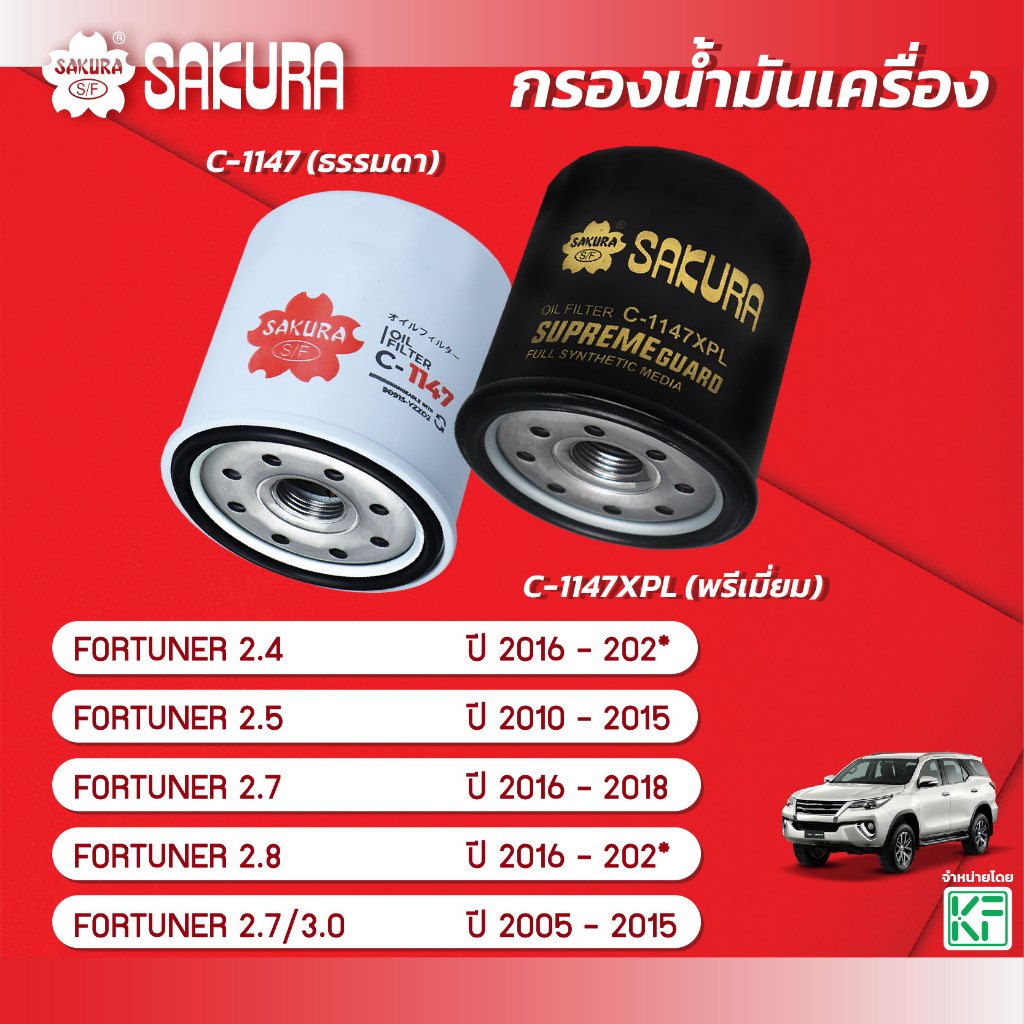 Bộ lọc dầu Sakura TOYOTA TOYOTA TOYOTA / FORTUNER Động cơ FORTUNER 2.4 / 2.5 / 2.7 / 2.8 / 3.0 Mã sả