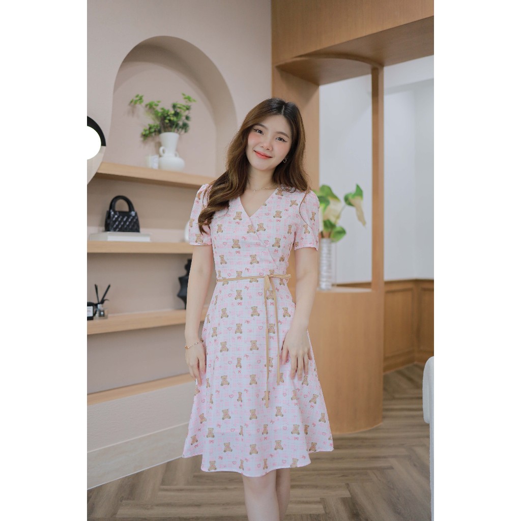 Váy gấu kẻ sọc J130 (Cổ có dây)