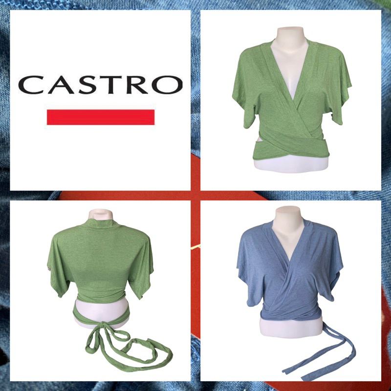 Castro (Castro) GC143 Nữ Crop Top Tie Eo Tay Ngắn Xanh / Xanh