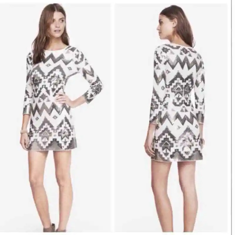 Express Sequin 3 / 4 tay co giãn Bodycon Mini Party Cocktail Dress SQ93