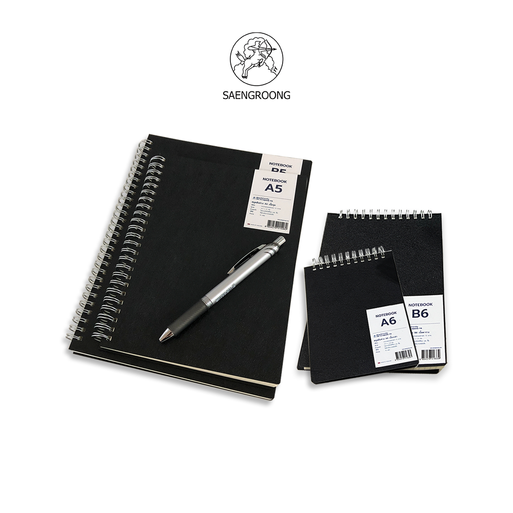 Saengroong Notebook Đen Pvc Cover Size A5 A6 B5 B6 70 Tờ / Sách