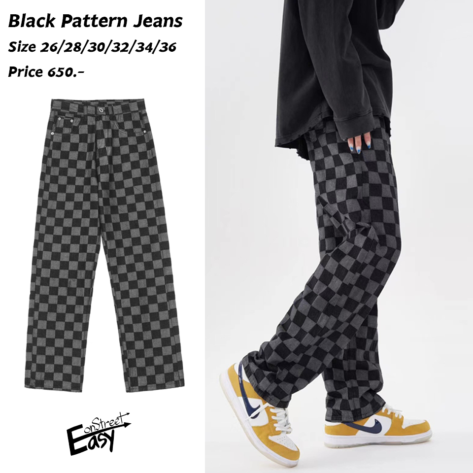 QUẦN JEAN PATTERN ĐEN Kẻ Sọc Thẳng Thoáng Mát Phố Nam Thích Hợp Cho Người Thời Trang Hàn Quốc