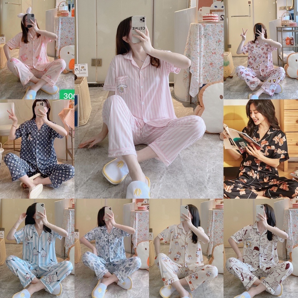 G333-2 Vận Chuyển Từ Thái Lan Bộ Đồ Ngủ Cotton Tay Ngắn Quần Dài Họa Tiết Dễ Thương