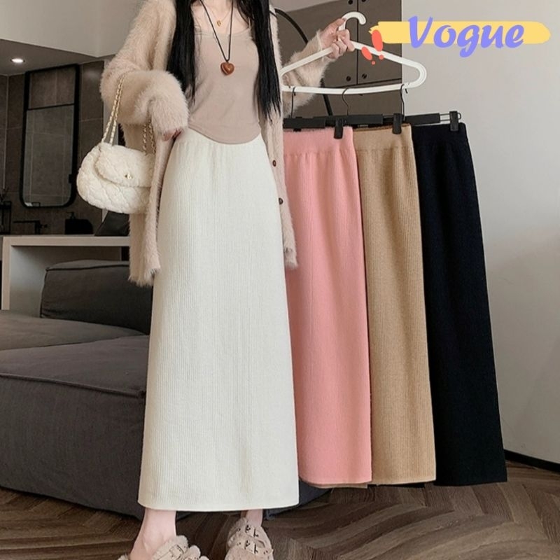 Váy dài Vogue Vải dệt kim màu trơn có gân (F42)