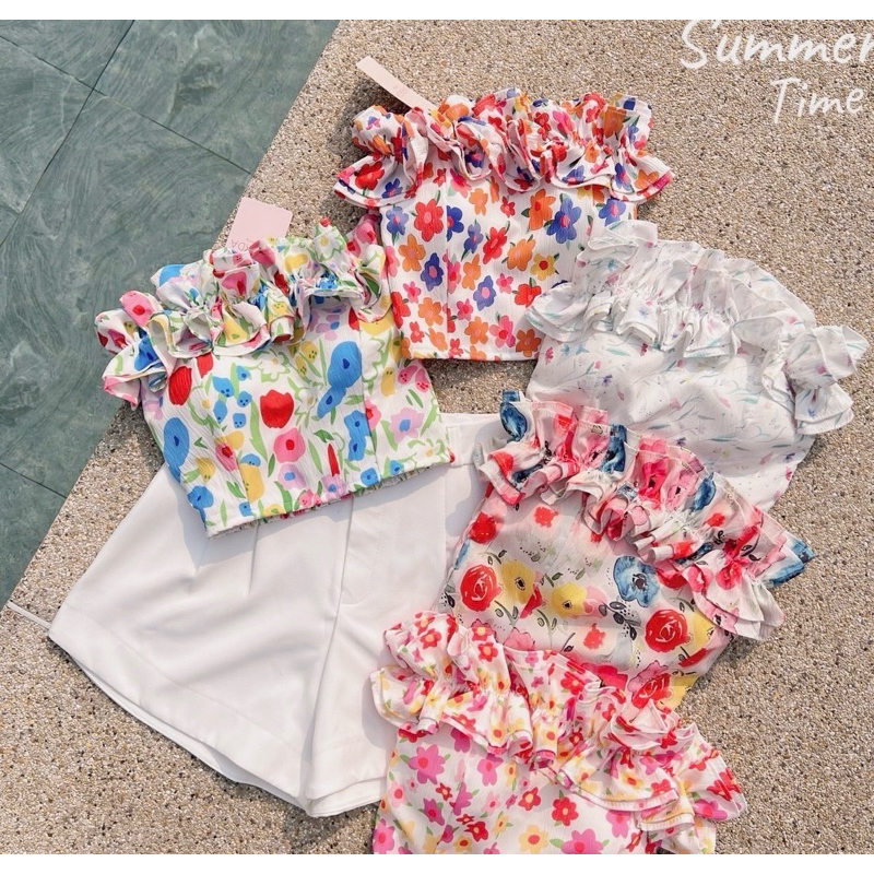 ️ Diizs NRD SUMMER TOP Crop Tube Đệm Ngực Trang Trí Có Ruffles