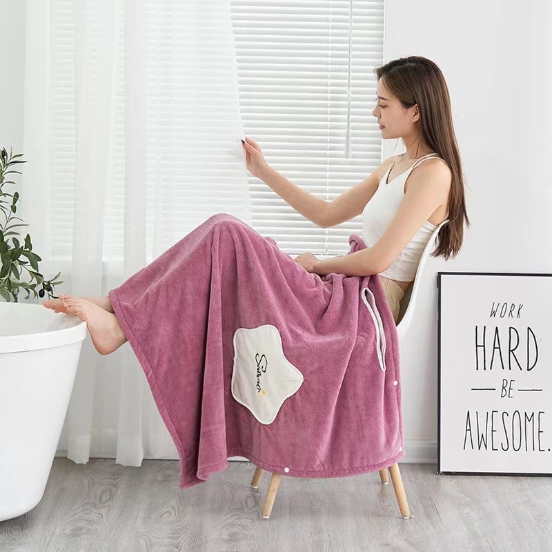 Áo choàng tắm nữ DayDu Hấp thụ nước tốt có túi Khăn đeo được D87