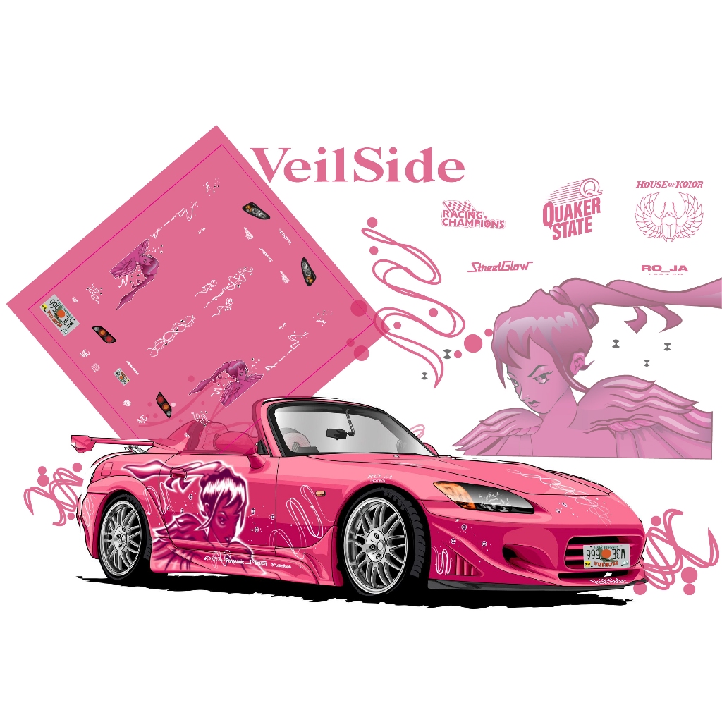 Nhanh chóng và tức giận 1 / 64 Decal Nước Mực Trắng Trọn Bộ Suki s2000 Jisoo và honda s2000 Có Đèn X