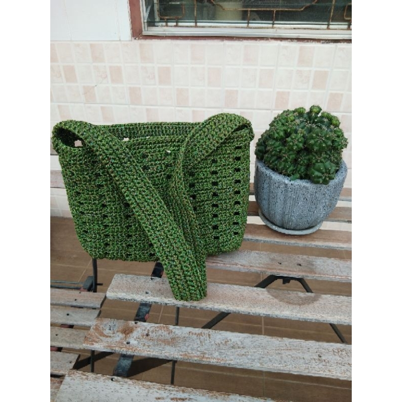 Túi dệt kim Handmade Work Green Rainbow Thread
