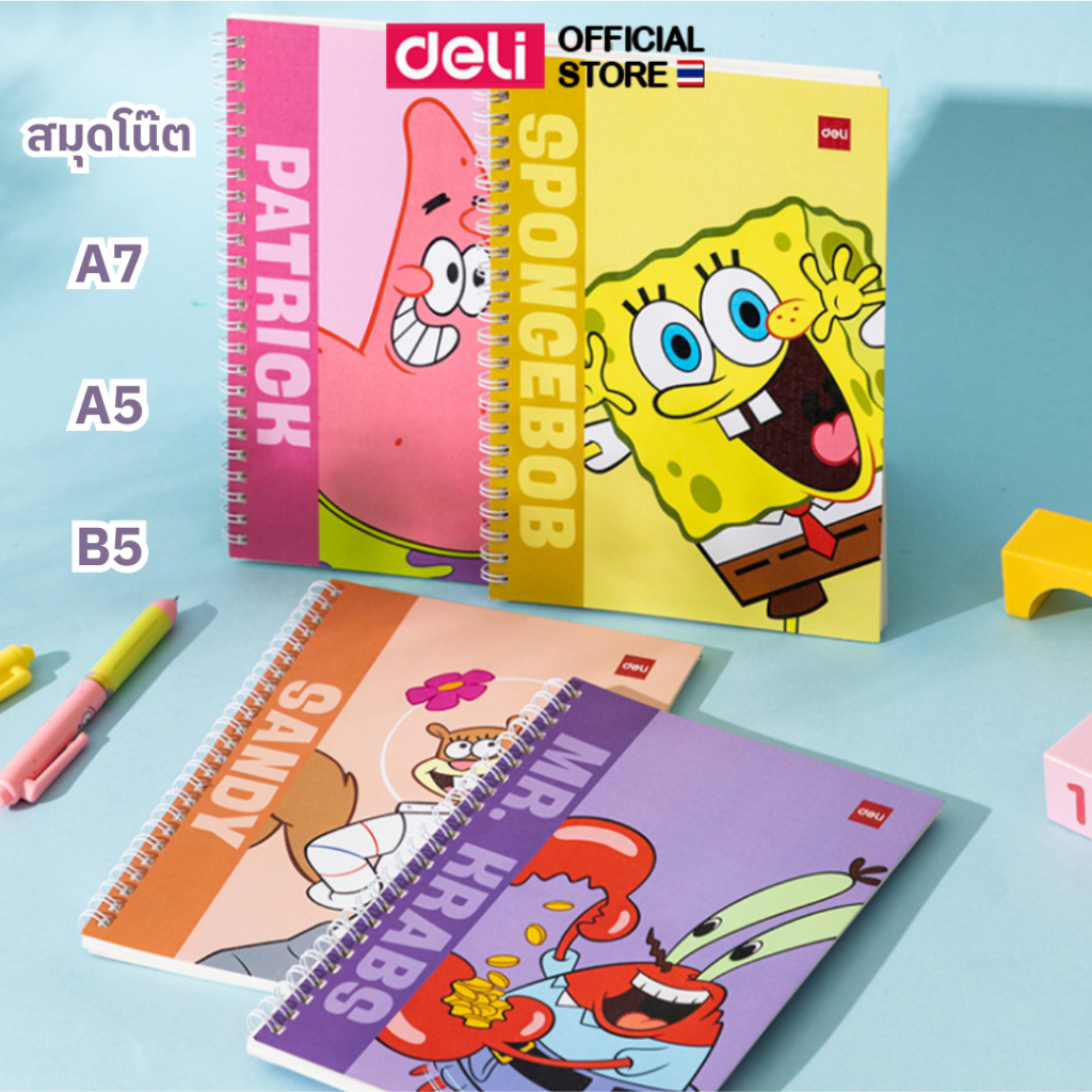 (Deli X Spongebob) Mẫu máy tính xách tay vòng tròn Deli LA560 A7 / A5 / B5 Có đường / Lưới bên trong