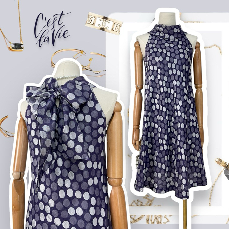 Váy mini CEST LAVIE Vải Polyester Tím Dệt Có Chấm Bi