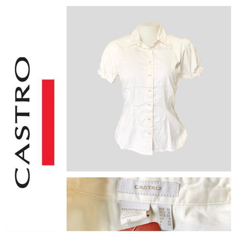 Castro (Castro) GC141 Áo Sơ Mi Nữ Cổ Tay Ngắn Búp Bê Nhẹ Trắng Vải Mềm