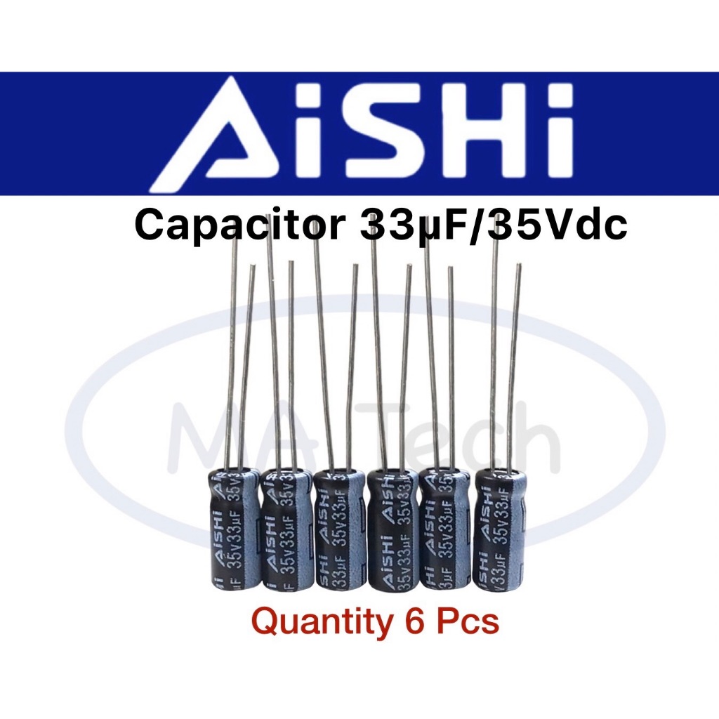 Tụ điện 33uF 35v 33uF 35v 35v33uf Thương hiệu Aishi Kích thước 5.0x11.0mm 1 Bộ Có 6 miếng.