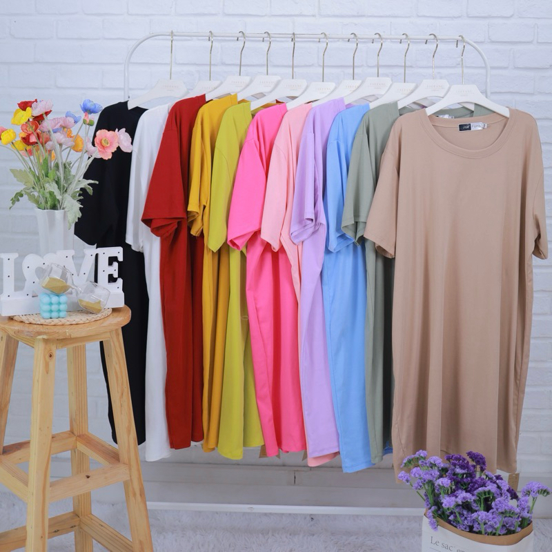 D204 Đầm Cho Nữ Mũm mĩm Cổ Tròn Tay Ngắn Vải Uni Màu Trơn Mềm Mại Thoải Mái Mặc Thời Trang Nữ Công S