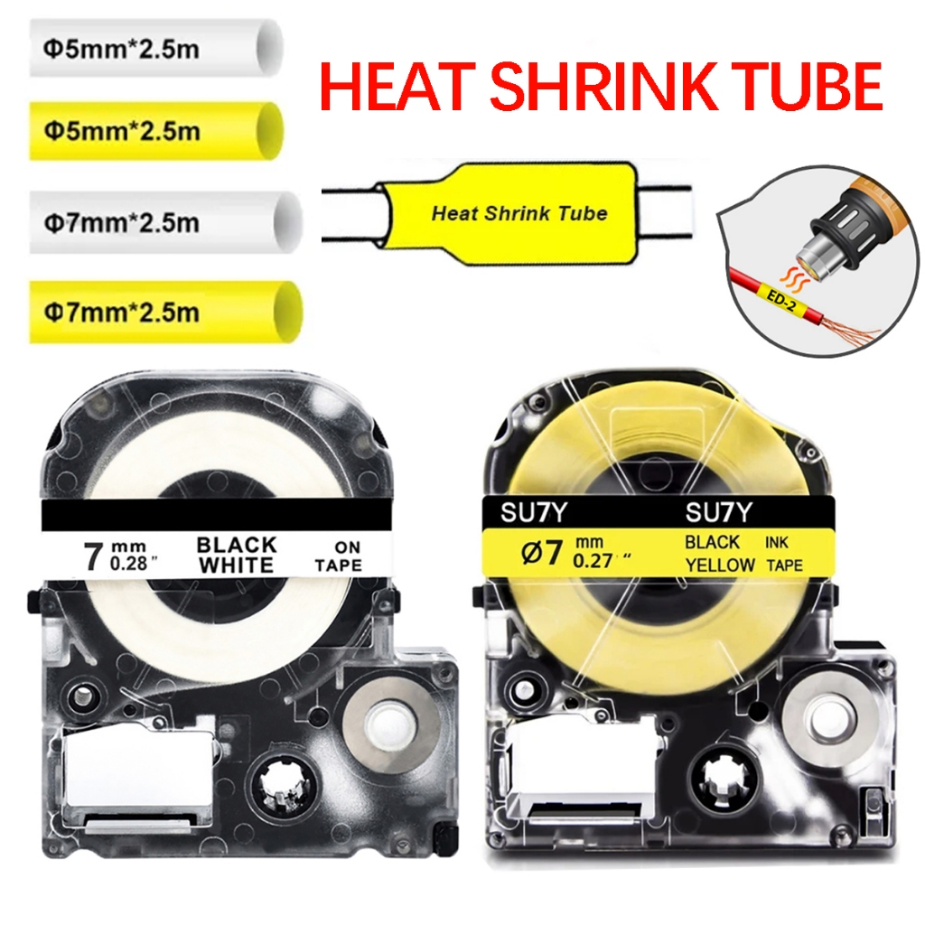 Băng keo ống co nhiệt 5 / 7 Mm. SU5Y SU5S Tương thích với thẻ Epson cho Pinterest LW400 LW500 LW600