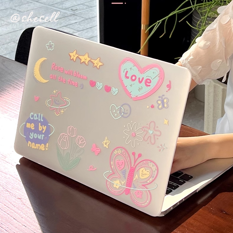 Ốp lưng macbook trong suốt Shesell (Matte) A3240 Air13 / 15 / Pro13 Doodle butterfly A2681