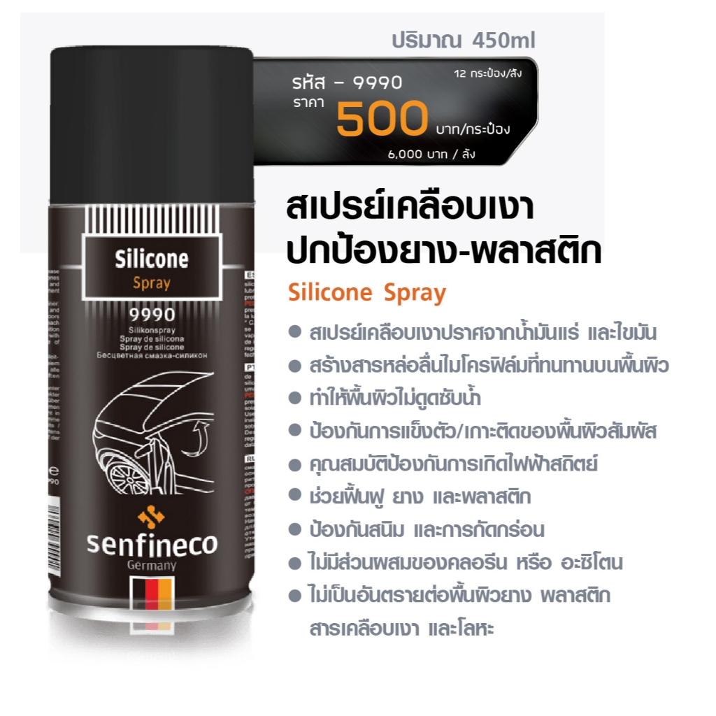 Senfineco Glossy Finish Protect Rubber-Plastic Silicone Spray Code 9990