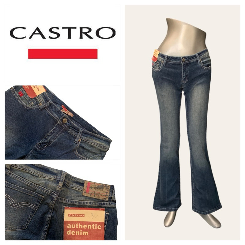 Castro (Castro) CT21 Quần Jean Dài Nữ Tẩy Trắng Ren Bạc Nút Eo Thấp