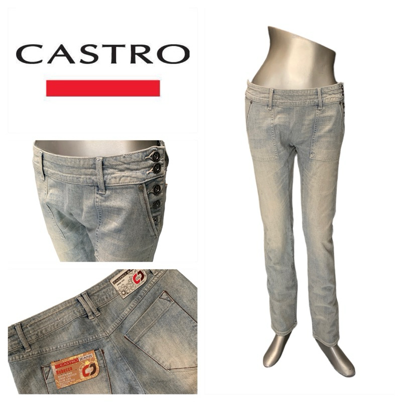 Castro (Castro) CT30 Quần Jean Dài Nữ Mờ Eo Thấp Nút Bên Vuông Túi Trước Màu Trắng