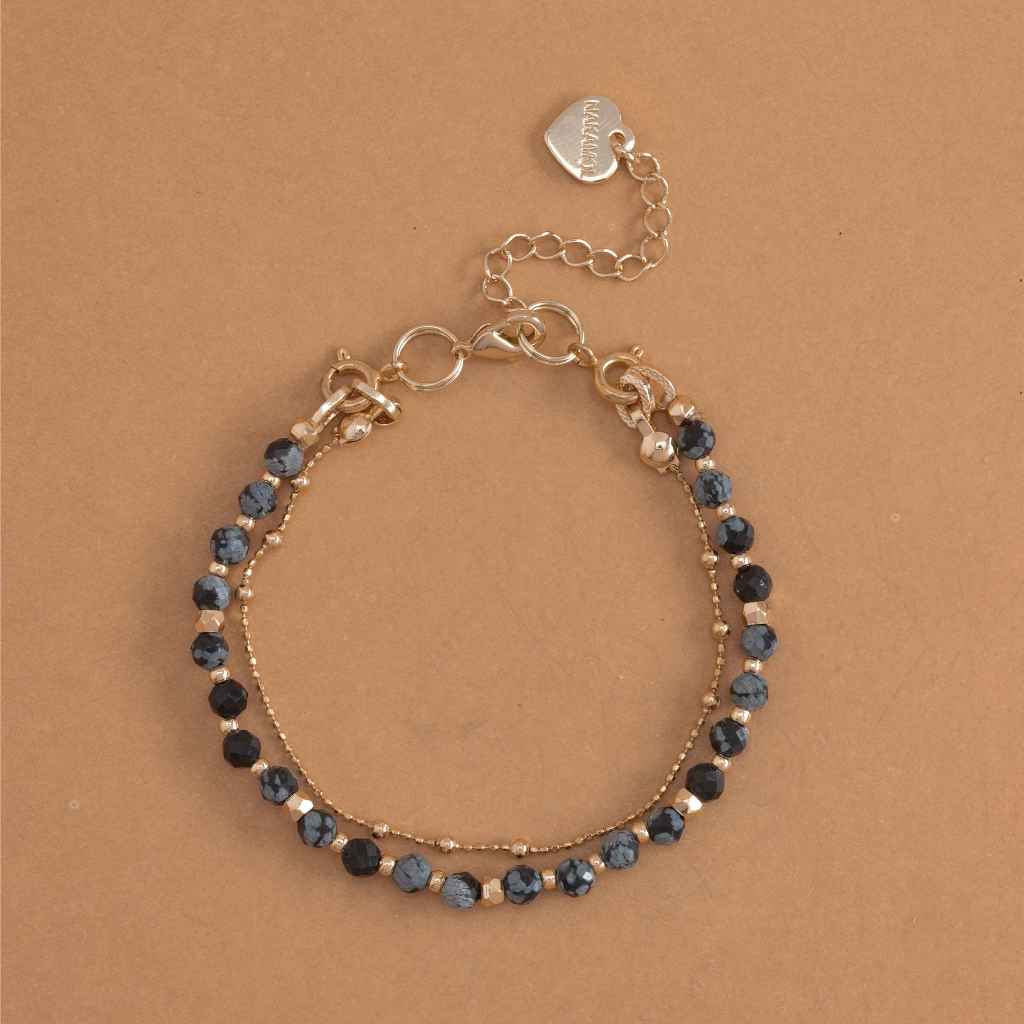 SNOWFLAKE OBSIDIAN-LUCKY CHARM BRACELET LUCKY Đá Snowflex OBSIDIAN