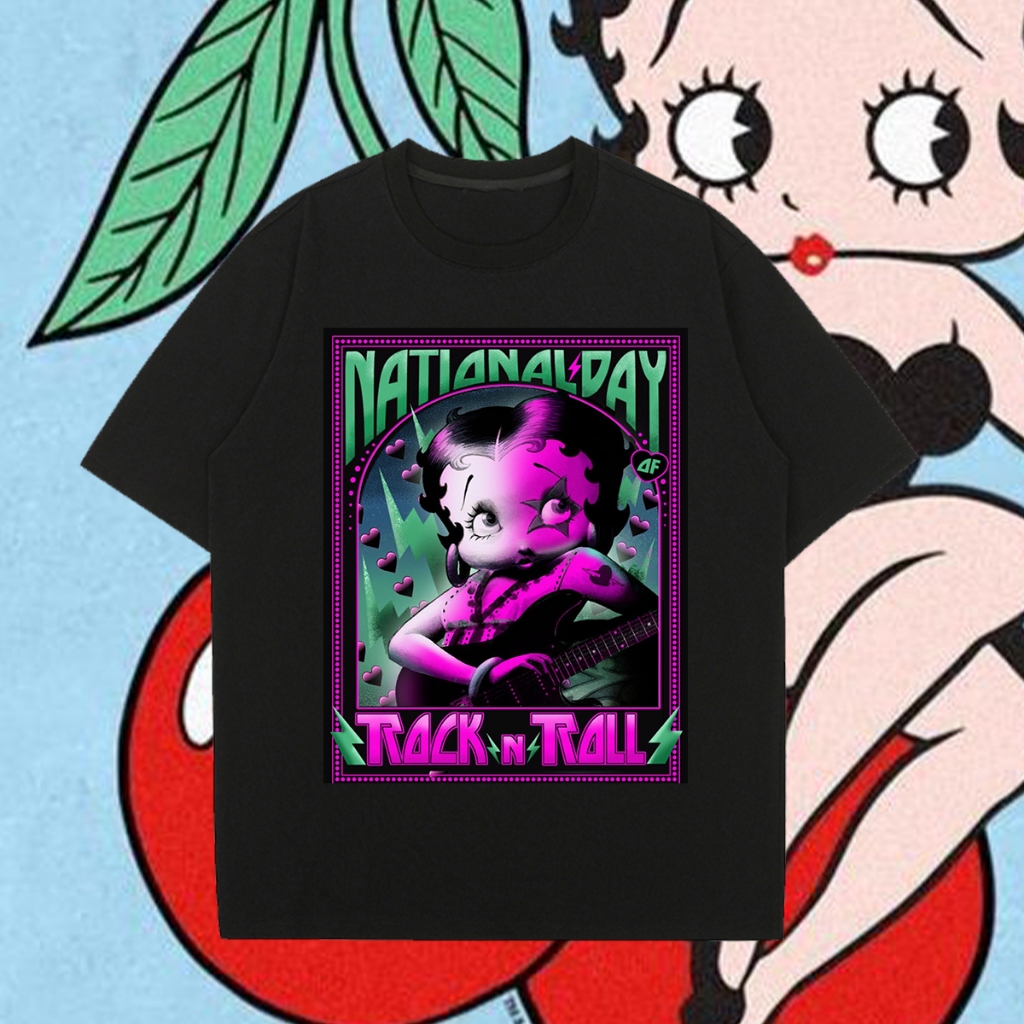 BETTY BOOP Moto Club tag Hanes USA Áo sơ mi hoạt hình Áo thun nam cổ điển dễ thương Thoải mái khi mặ